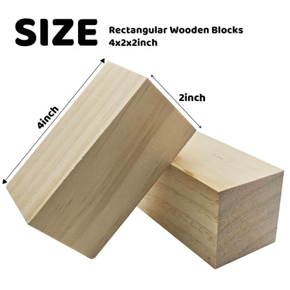 MUXGOA 6 Pcs Wood Blocks for Carving,4x2x2Inch Unfinished Whittling Blocks Rectangular Wooden Cubes for Crafts Making & DIY Projects & Decor