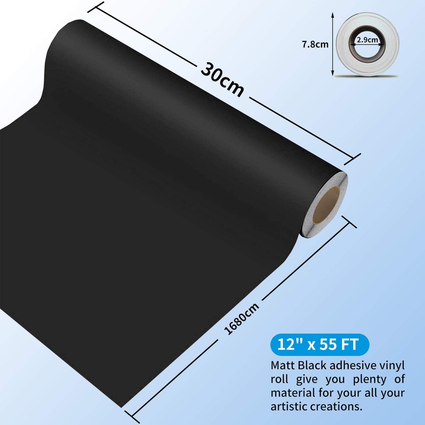 Prime Vinyl Permanent Vinyl - Matte Black Adhesive Vinyl for All Cutting Machine, 12" x55 FT Permanent Outdoor for Decor Sticker, Home Decal, Scrapbooking, Signs