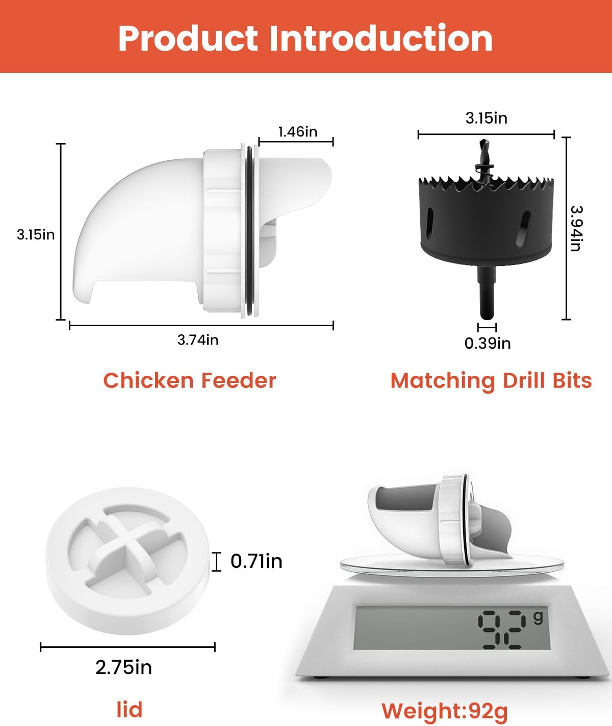 Aopchry [8 Pack] Automatic Chicken Feeder (White), Chicken Feeders No Waste Feed, Egg Shaped Thickened Design