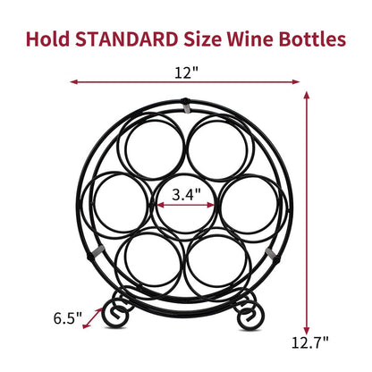 TreeLen Wine Racks Countertop, 7 Bottles Wine Organizer Stand, Metal Free Standing Wine Storage Holder, Water Bottle Holder Stand-Black