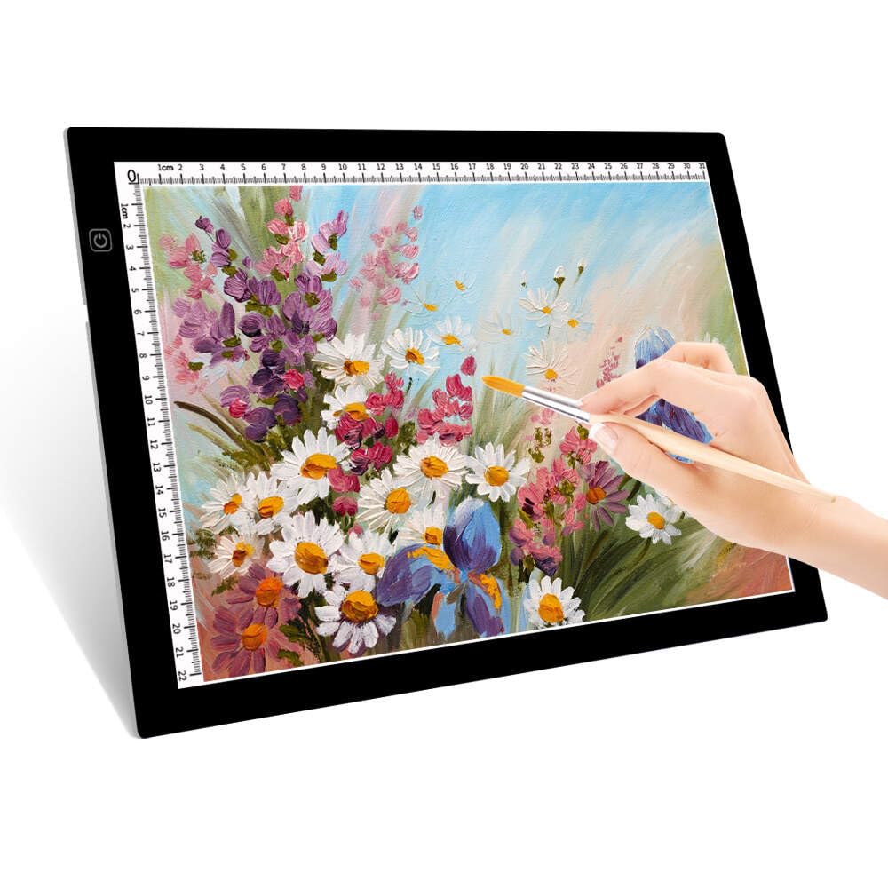 HUAYEYC B4 LED Copy Board Light Tracing Box, 3 Levels Adjustable Brightness Light Pad, for Tattoo Drawing, Streaming, Sketching, Animation, Stenciling, Vinyl Weeding, with 4Pcs Clip and Stand