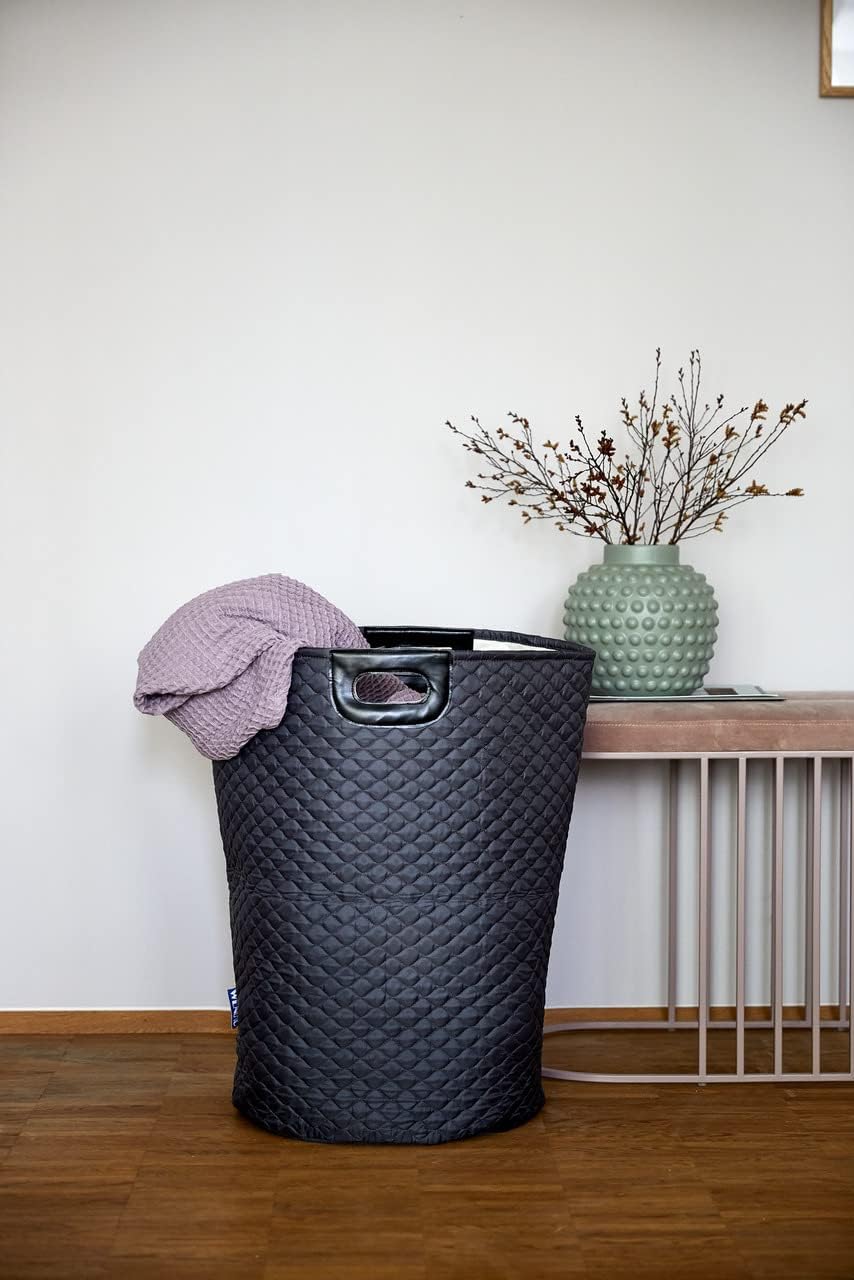 Wenko 20 Gal. Grey Laundry Bin, Round Hamper with Handles, Collecting Laundry Basket, Honeycomb Motif