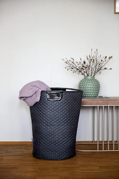 Wenko 20 Gal. Grey Laundry Bin, Round Hamper with Handles, Collecting Laundry Basket, Honeycomb Motif