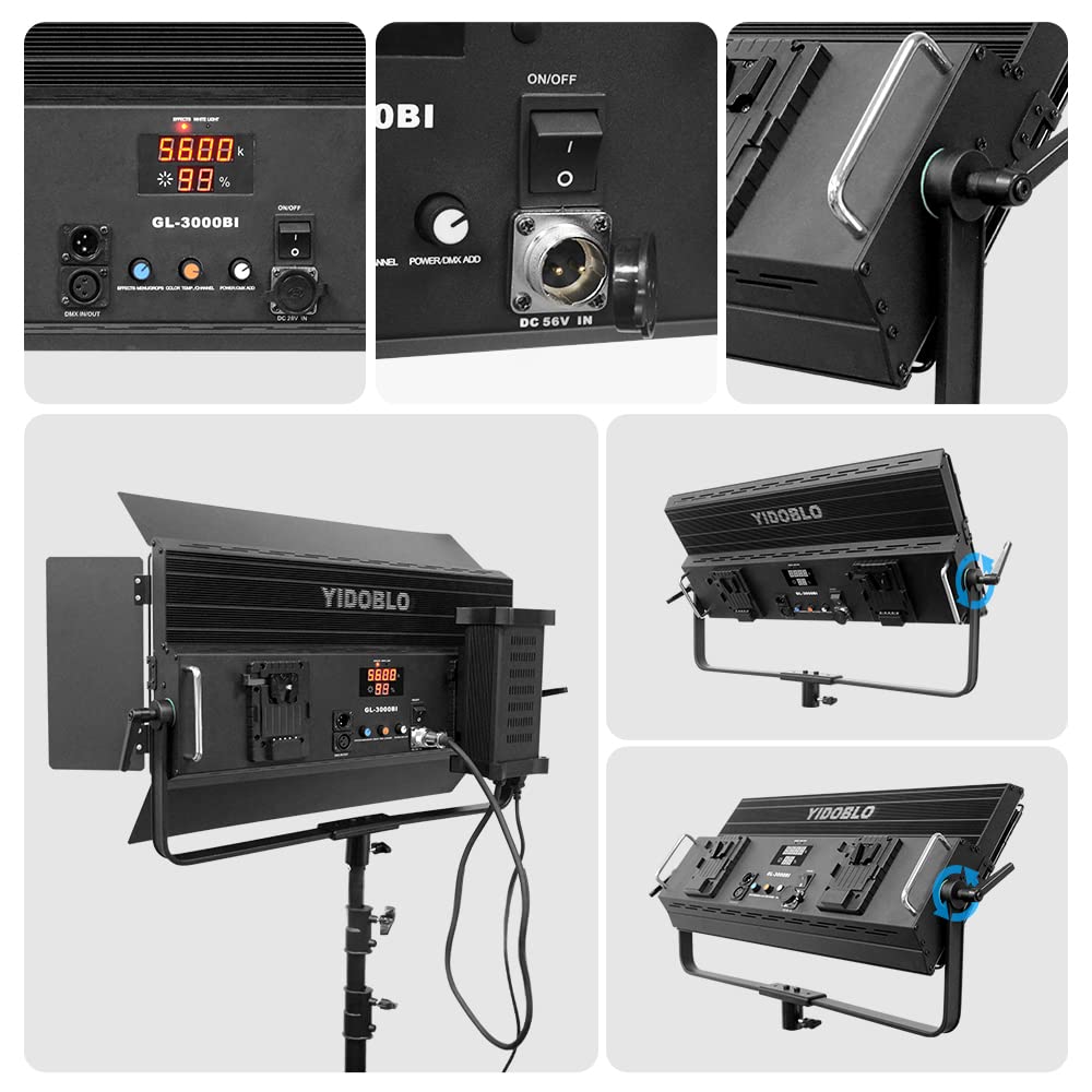 Yidoblo GL-3000C 300W RGB LED Video Light with APP & remoter Control, 1% Precise Min Dimming/360° RGB/CRI 97+/TLCI 98+/2800K-9900K/14 Effects Light Scenes for Studio Lighting Photography Videography