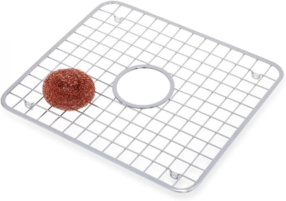 InterDesign Sink Grid with Hole, Polished Stainless Steel, 12.75x11 inches