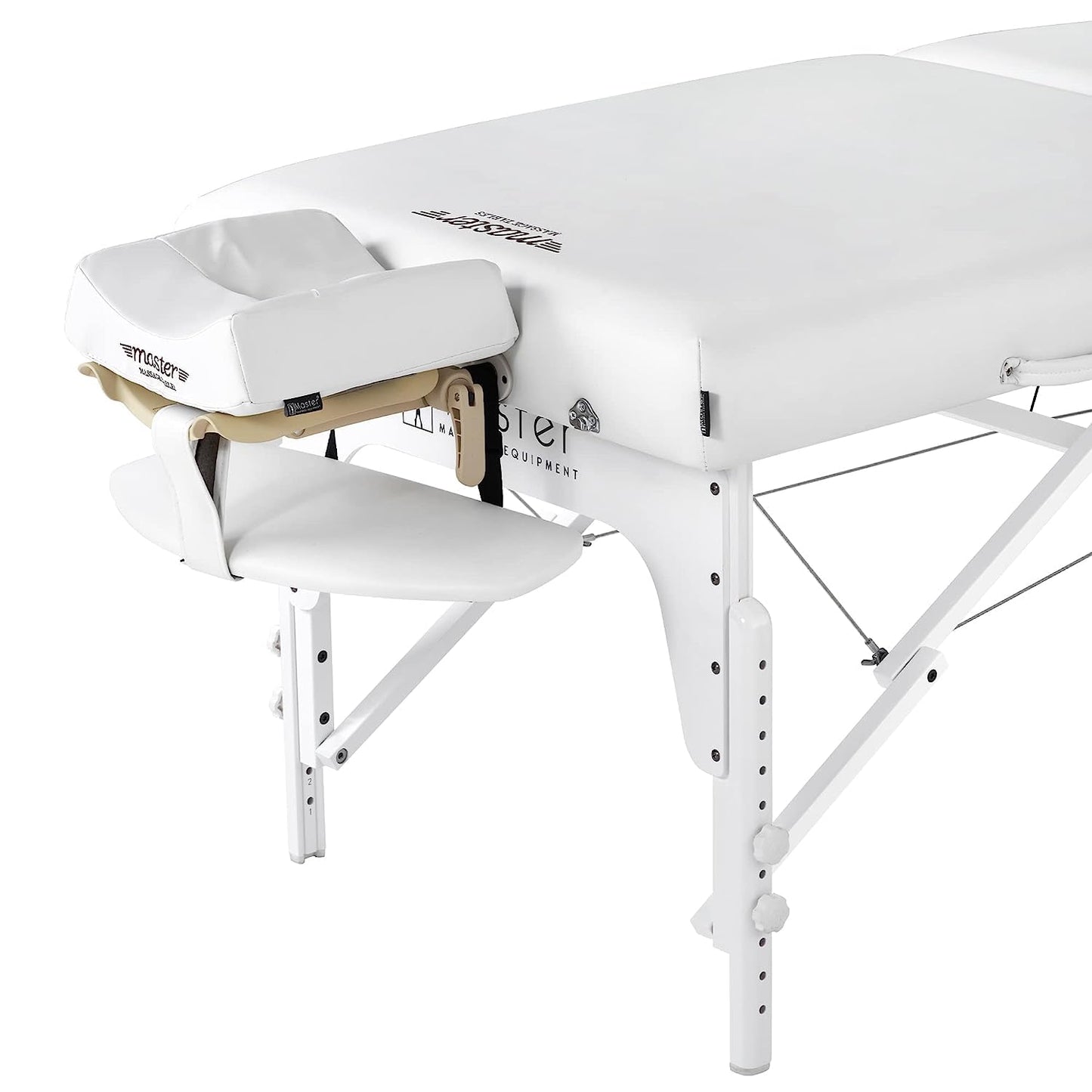 Master Massage 31" Extra Wide Montclair Pro Memory Foam Portable Massage Table Package in Snow White with Reiki and Ambient Lighting System