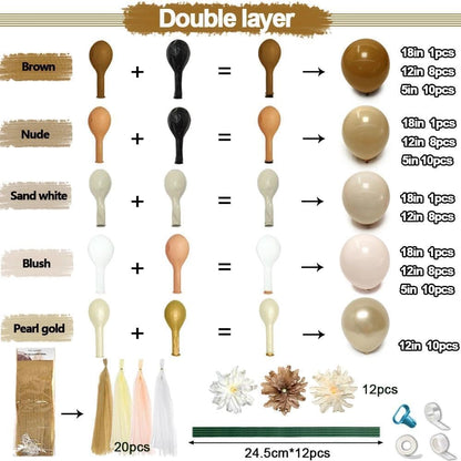 Neutral Balloon Arch Garland Kit - Double Stuffed Nude Beige Brown Cream Gold Balloons with Artificial Flowers Tissue Tassels for Birthday Bear Baby Shower Bridal Party Decoration