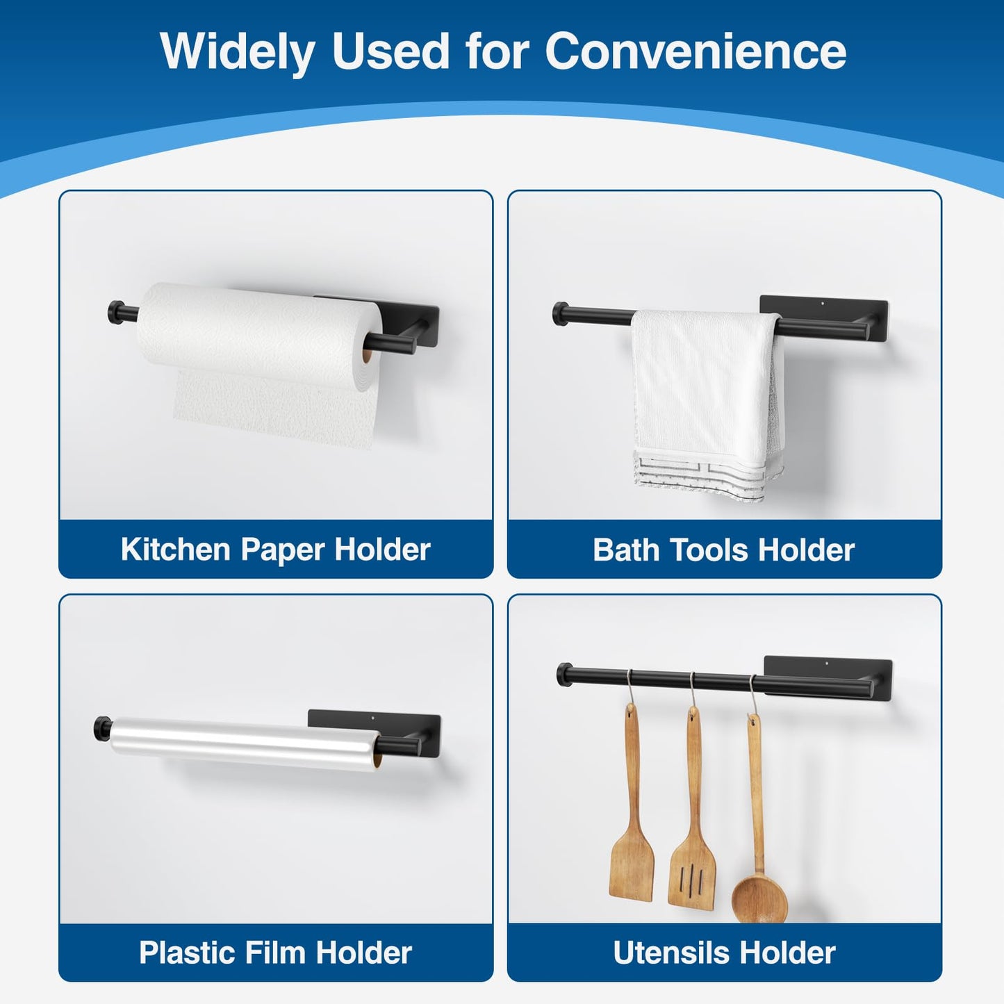 Paper Towel Holder - Self-Adhesive or Drilling, Gold, Wall Mounted, SUS304 Stainless Steel Kitchen Roll Dispenser Under Cabinet