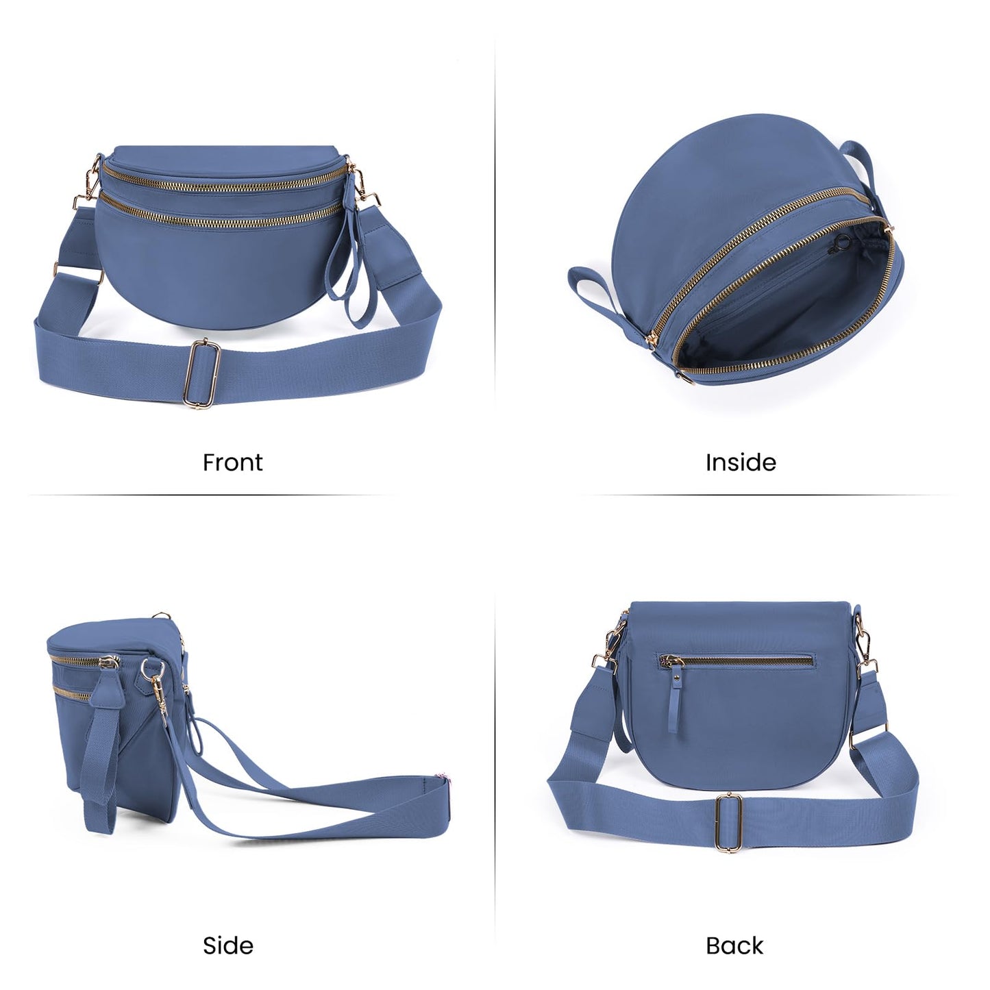 Nylon Crossbody Bags Bum Bag for Women Large Sling Bag Purse with Adjustable Strap（Black）