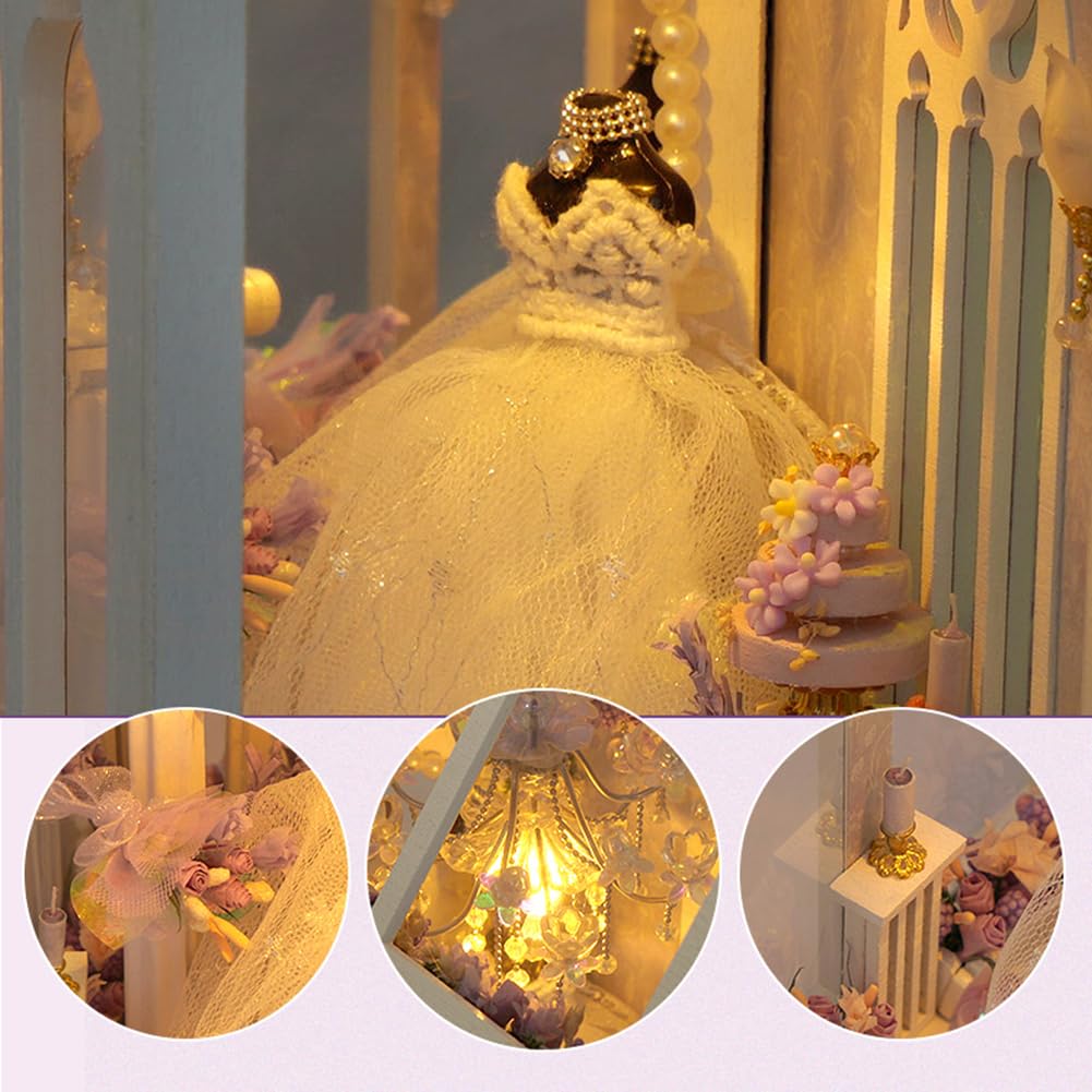 TOPBSFARNY DIY Doll House with Musical Movement, Wedding Theme Book Nook Kit, Illusion Mirror Design Miniature Dollhouse Kit, Booknook Bookshelf Desktop Decor Model Build for Adult Wedding Gift