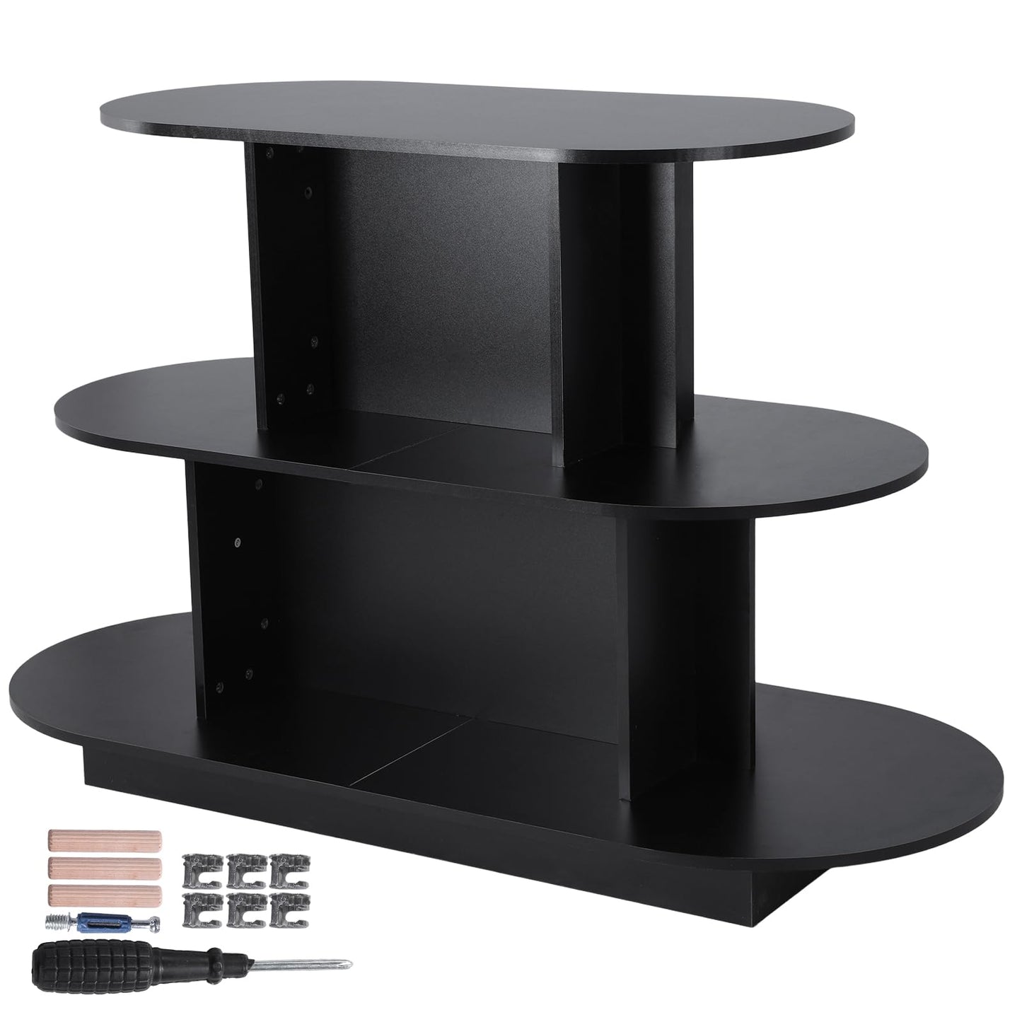 3 Tier Wooden Oval Display Table Modern Standing Display Riser Shelf Retail Table for Stores Vendor Events 55in W x 23.6in D x 35in H