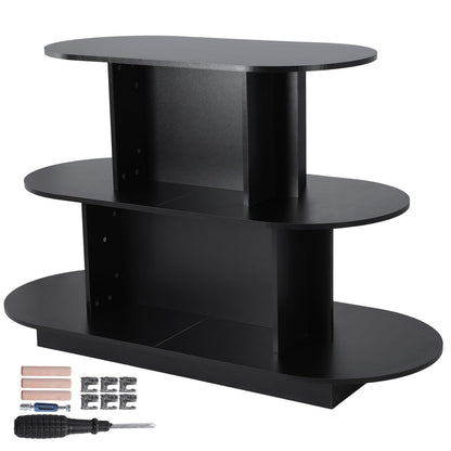 3 Tier Wooden Oval Display Table Modern Standing Display Riser Shelf Retail Table for Stores Vendor Events 55in W x 23.6in D x 35in H