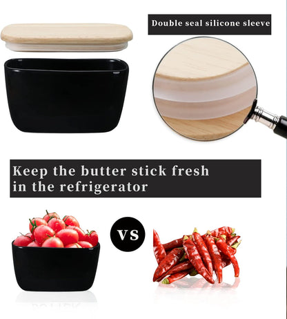 4 HAOTOP Porcelain Butter Dish Perfect for Sticks of Butter,Butter Container Large Ceramics Butter Holder with Lid