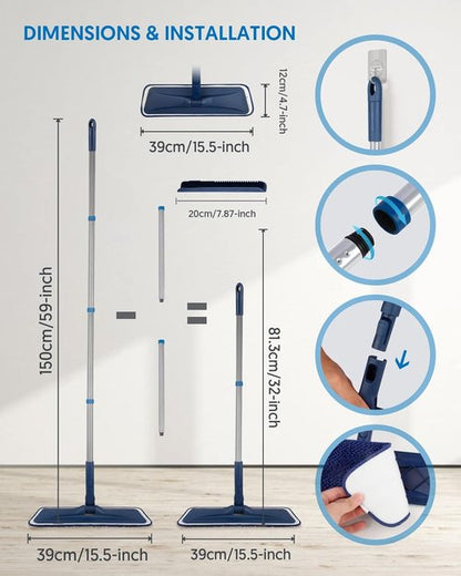 BPAWA Microfiber Mop - Versatile Wet/Dry Floor Cleaning for Hardwood, Tile & Laminate | 4 Washable Chenille Pads