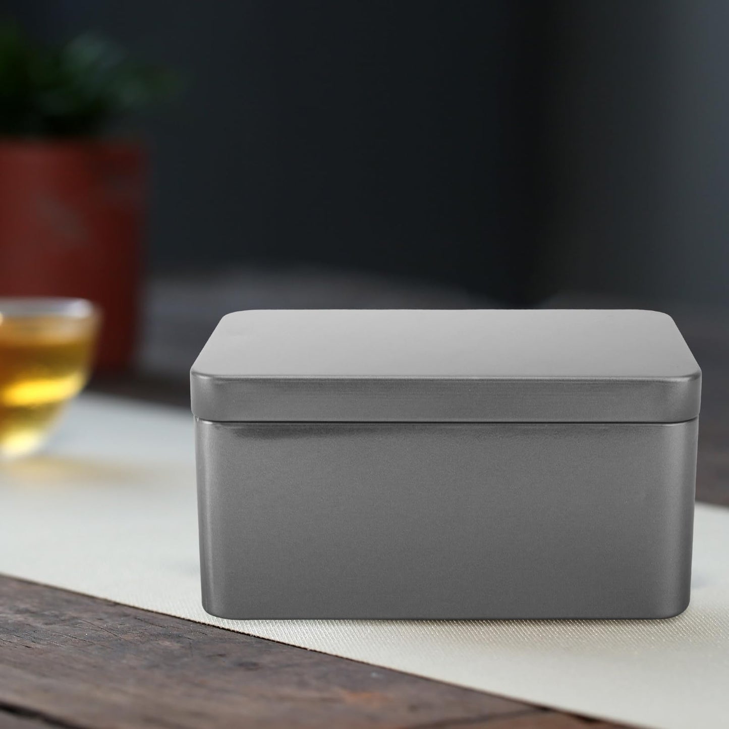 NUOBESTY Rectangular Tinplate Tea Leaf Storage Box 5.23X3.34X2.51In Mini Portable Metal Container with Lid for Home Organization Candies and Small Items