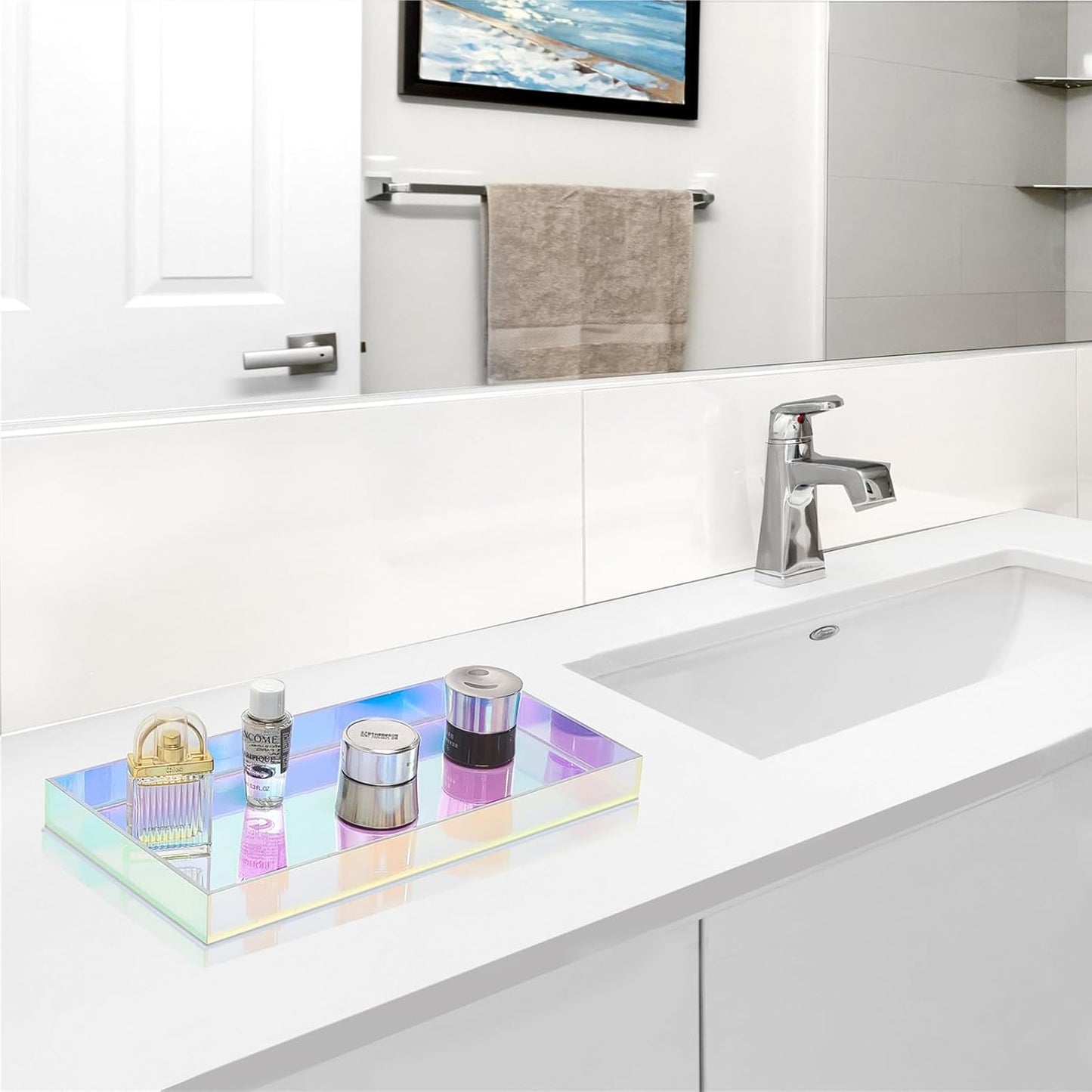 Acrylic Bathroom Tray for Countertop - Handmade Vanity Tray for Perfume, Jewelry, Makeup, Soap Dispenser, and Plants