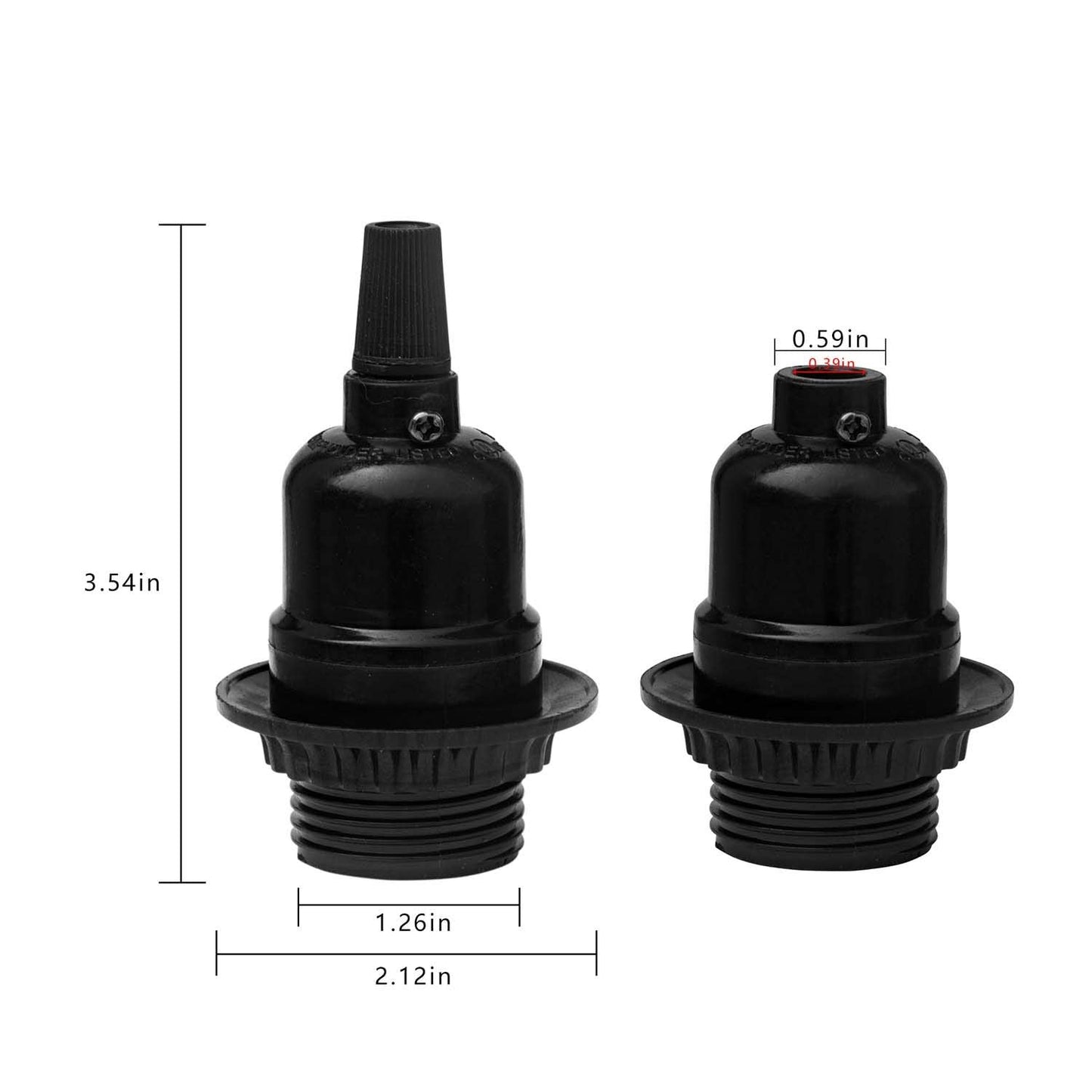 atiyoc Black Light Socket - 2Way Knob Turn on Off Settings,E26 Base Standard Screw in Heat Fire Resistant Edison Retro Pendant Plastic Lamp Holder for Table Floor Lamps,DIY Project,6pack