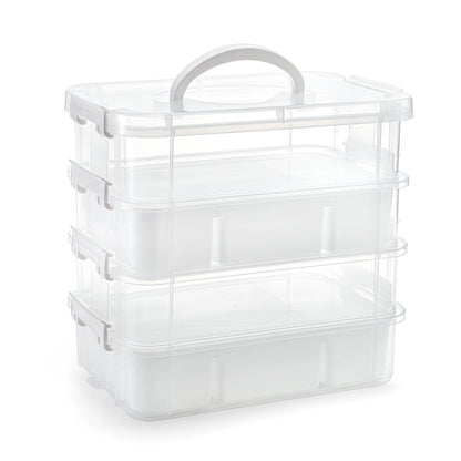 Foraineam 4-Tier Clear Storage Bins With 2 Divided Trays, Stackable Carry Storage Box Container, Plastic Lidded Organizer Case With Handle for Beads, Tools, Arts & Crafts, Sewing, Office Supplies