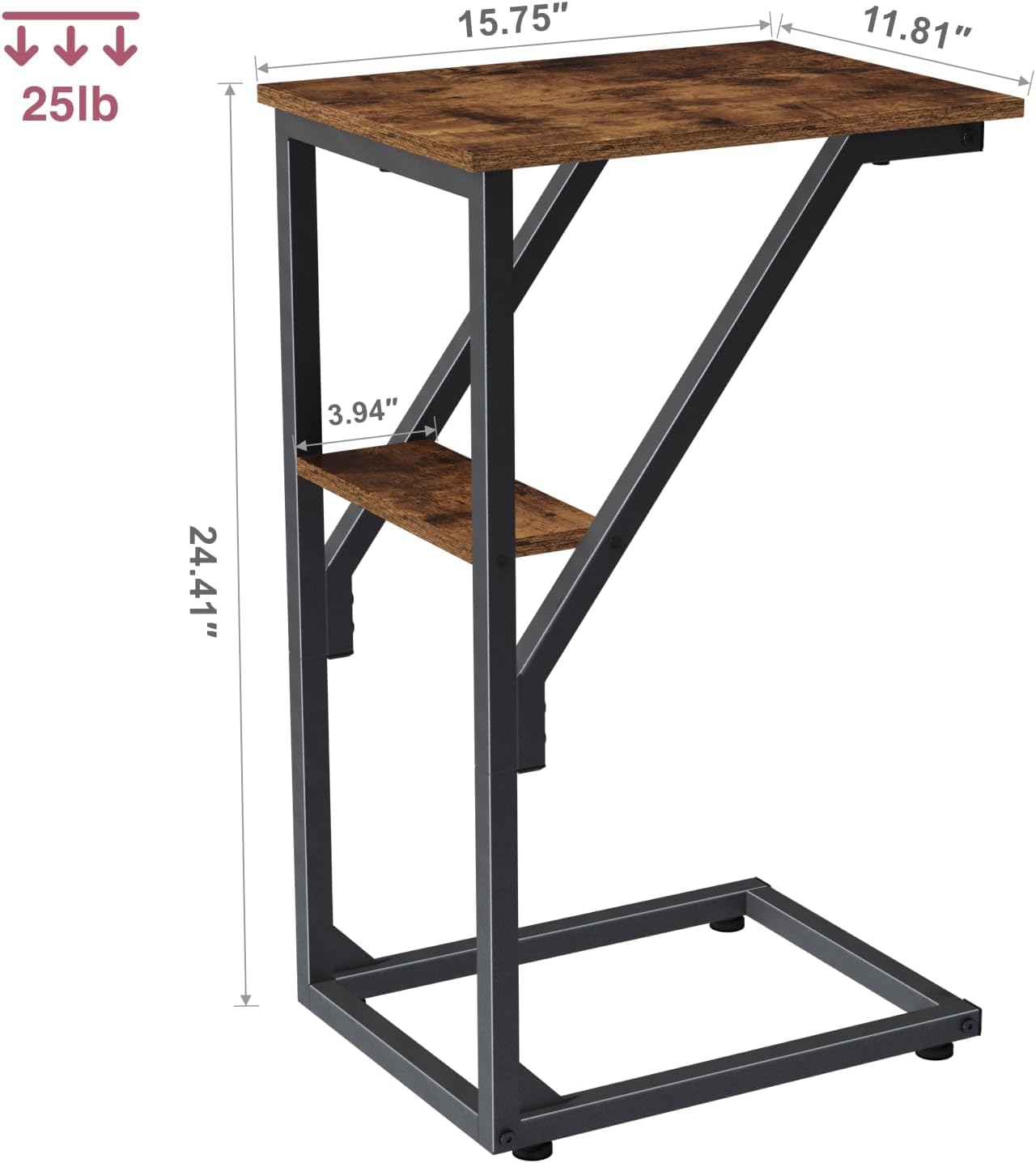 NEFROM ET-D-BR1 C-Shaped End Table, Small Couch Side Table, Sofa TV Tray Table for Living Room, Bedroom, Bedside