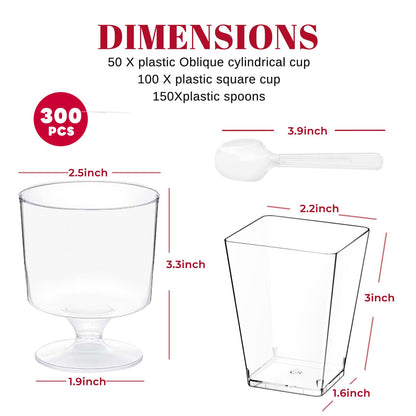 UrbanRoots 300 Pack Clear Plastic Dessert Cups(5 oz),Disposable Parfait Cups For Pudding, Fruit and Ice Cream,Mini Shooter Cups With Spoons For Party,appetizer cups