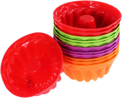 12Pcs Non-Stick Silicone Fluted Cake Mould, Round Baking Pan for Cake, Gelatin, Mousse, Bread (2.55 x 2.55 x 1.18 Inch)