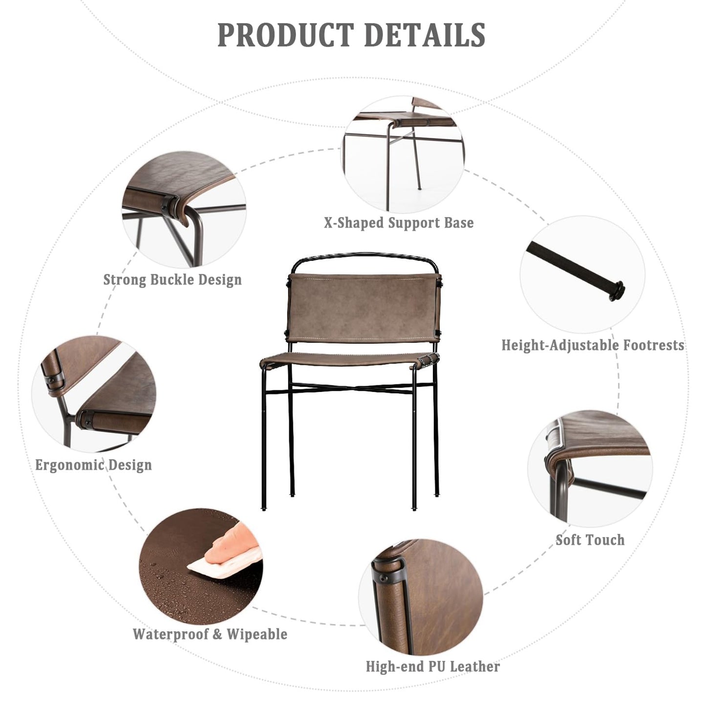 CY SISTERS Mid-Century Modern Dining Chairs Set of 2, Brown PU Faux Leather Dining Chair Armless Dining Room Chairs with Black Metal Legs, High-End Stylish Kitchen Restaurant Dining Chairs
