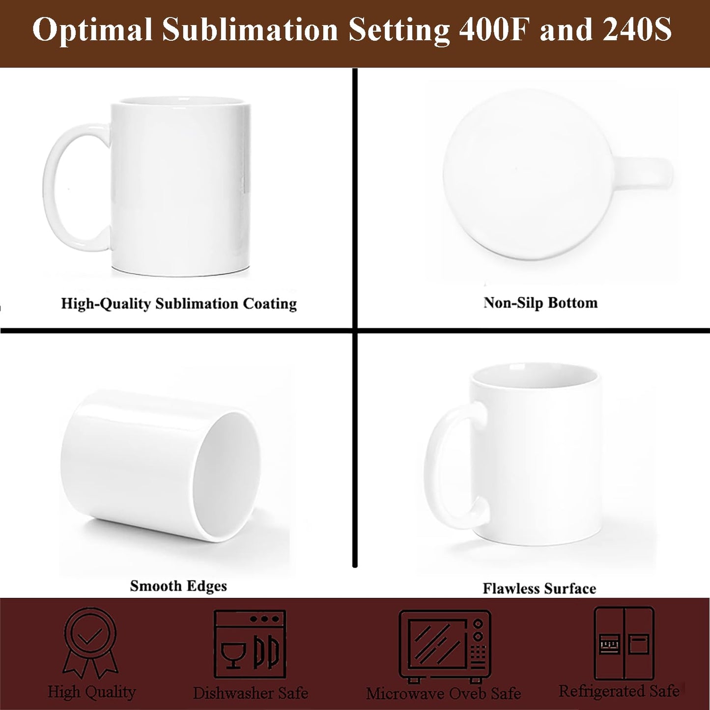 ABBSH Sublimation Mugs, Sublimation White Coffee Mugs Tazas Para Sublimacion Blank 11 OZ With Box for for Coffee, Soup, Tea, Milk, Latte, Hot Cocoa Set of 12