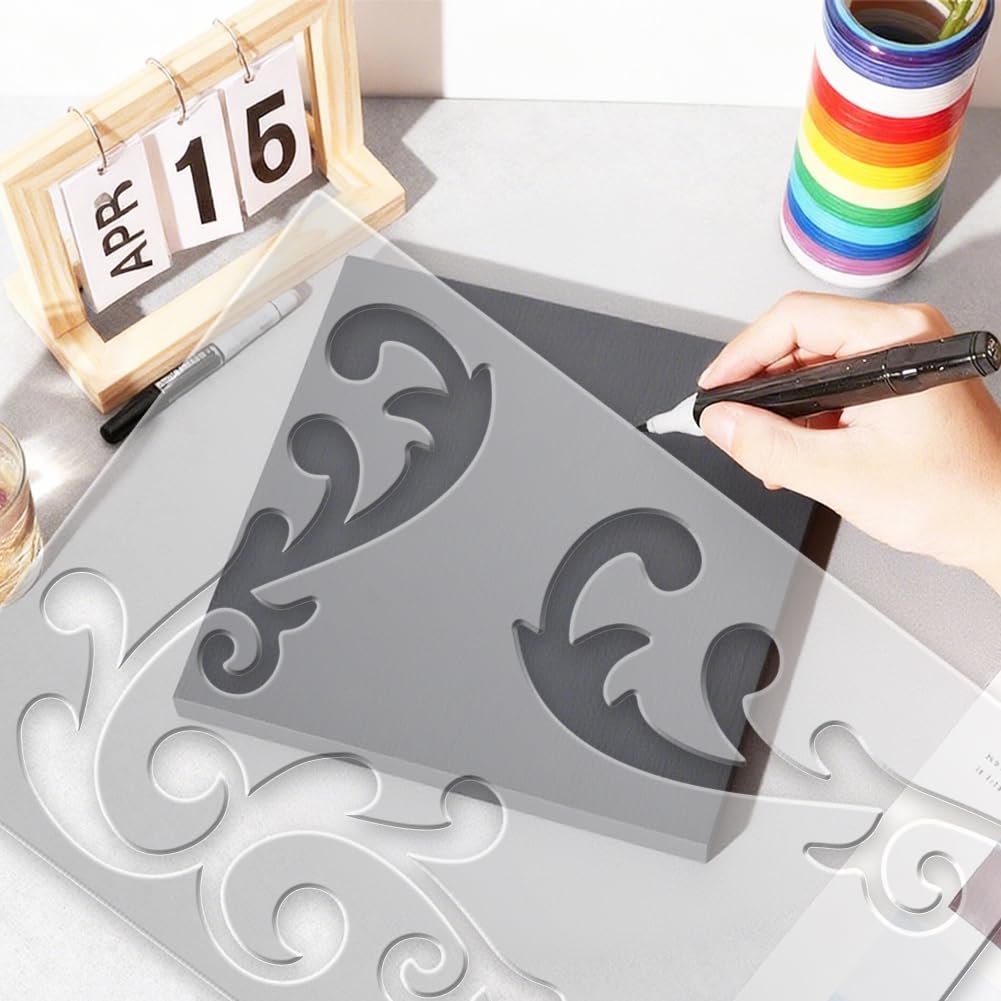 beinkmake 2Pcs Vine Pattern Router Template for Woodworking, Clear Acrylic Inlay Template, Decorative Tracing Guide Tool for Creating Unique Inlays in Signs DIY Craft Woodworking Project