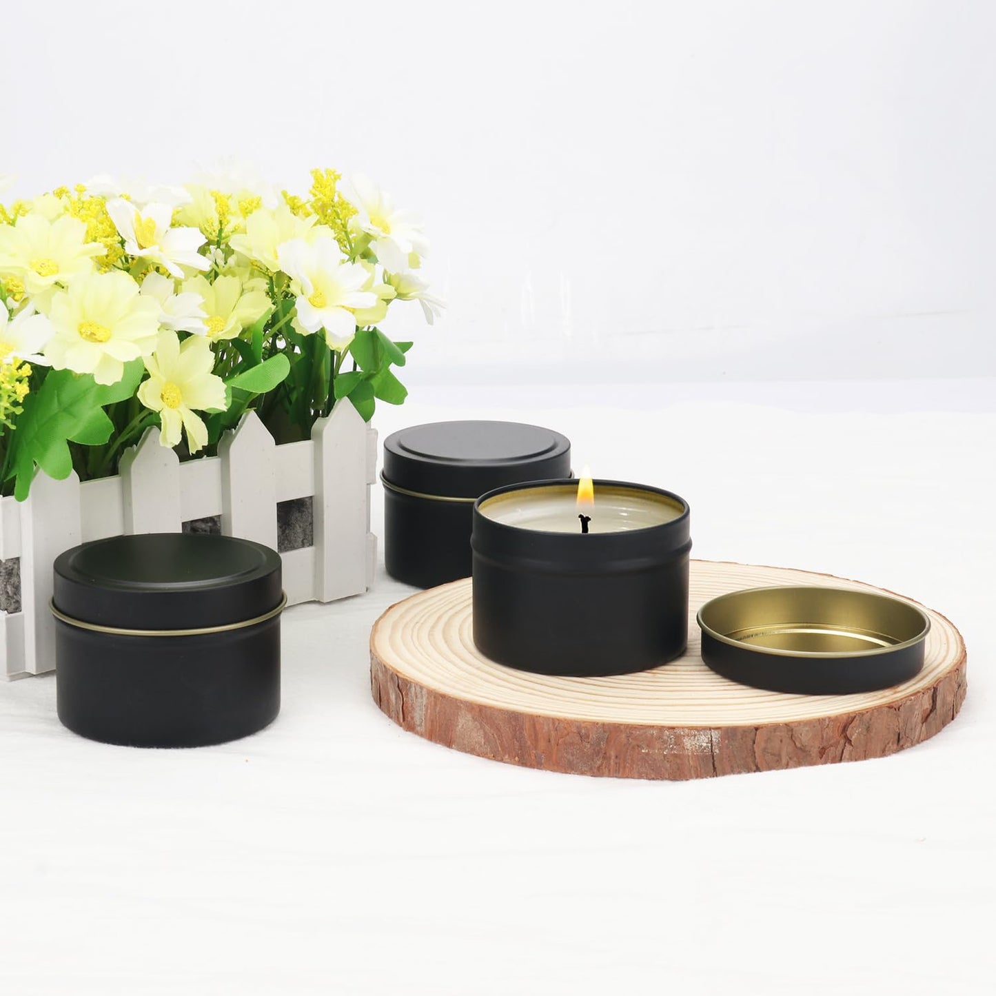 GENHAKON 60 Pack 4 oz Black Candle Tins - Bulk Candle Making Tins, Jars and Containers