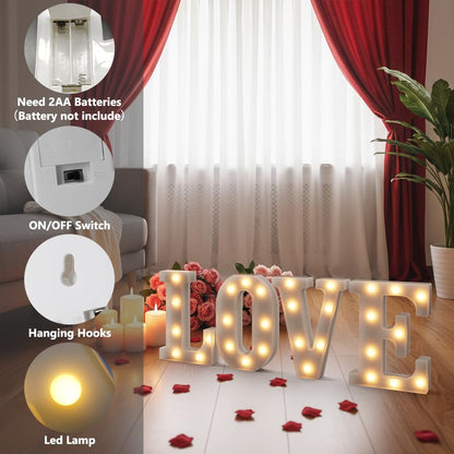LOVE LED Marquee Signs Light Up Letters, LED LOVE Marquee Letter Lights, Warm White Letter Light for Wedding Proposal Decoration, Romantic Decorative Letters Signs, Battery Operated