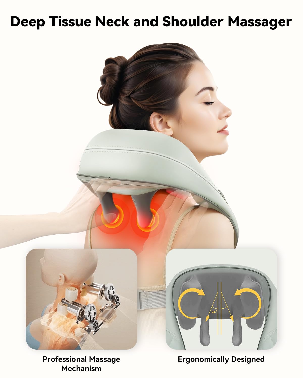 Snailax Cordless Shiatsu Neck Massager with Heat, 4D Kneading Back Shoulder Massager Deep Tissue, Larger Massage & Heating Area, Gift for Mom Dad