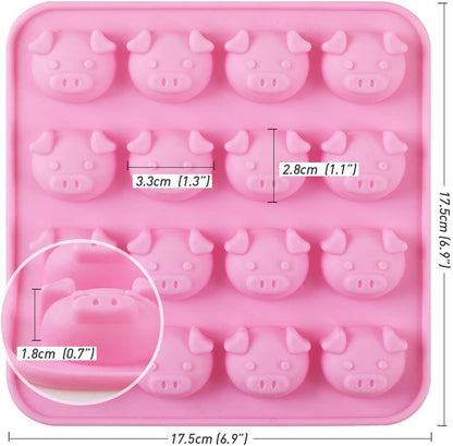Newk Piggy Chocolate Silicone Mold - 4 Packs 16-Cavity Pig Face Emoticons Molds for Candy, Jelly, Resin