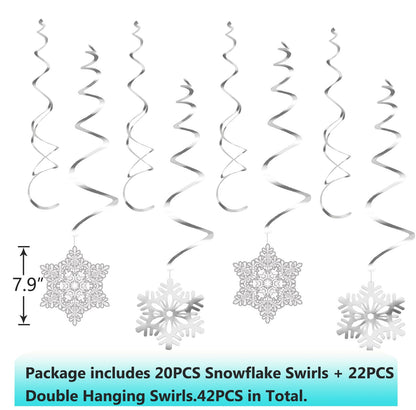 Moon Boat 42Ct Christmas Snowflake Hanging Swirl Decorations from Ceiling - Winter Party Wonderland Xmas Holiday Ornaments