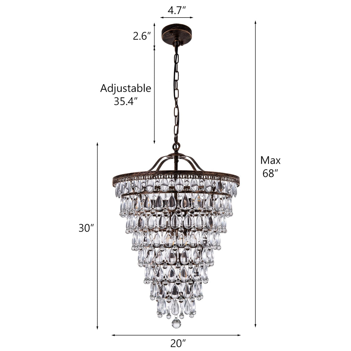 Wellmet 20 Inch Crystal Chandelier, Farmhouse Bronze Bathroom Chandeliers, 8-Lights Foyer Lighting Round Hanging Ceiling Light Fixture for Living Room, Bedroom, Entryway, Kitchen Island, Cone Shape