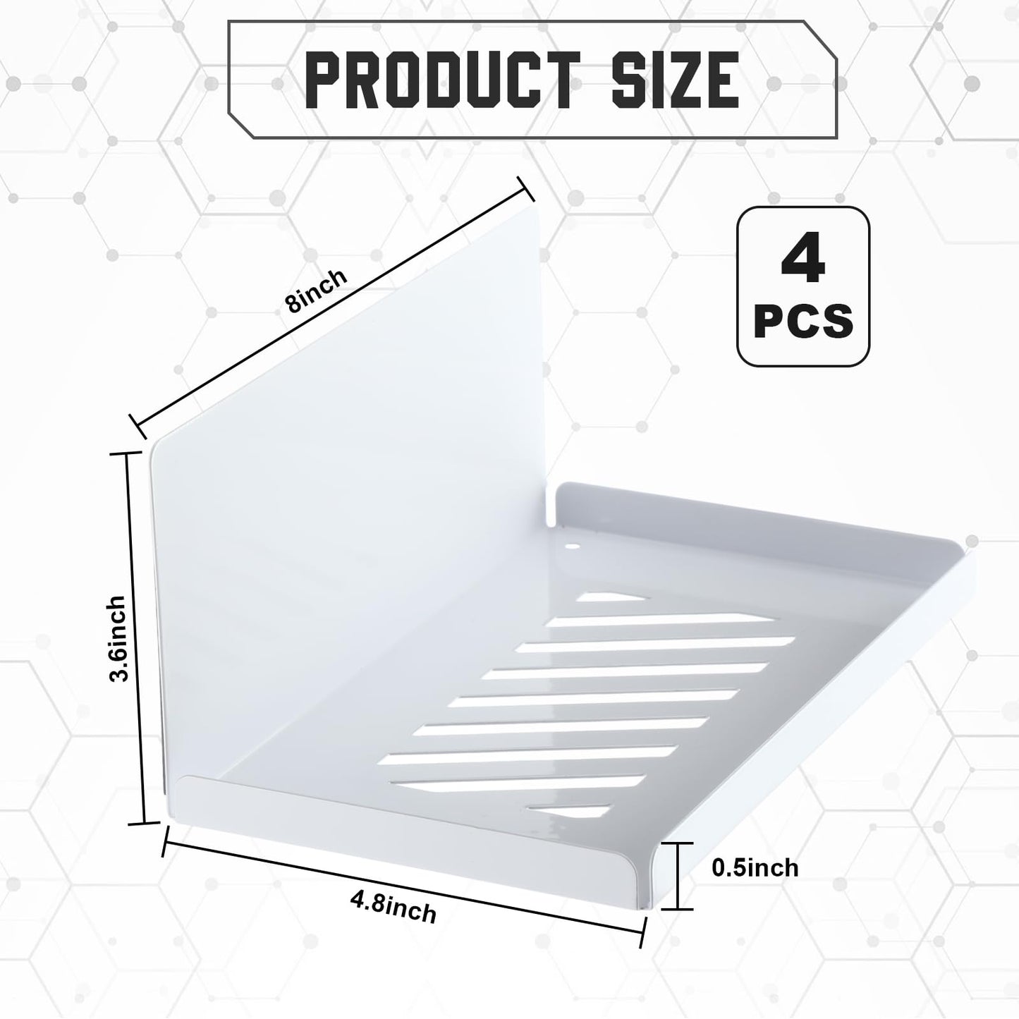 Therwen 4 Pack Magnetic Pegboard Shelves Wall Organizer Metal Pegboard Shelf Steel Tray Accessories Organizing Tools for Craft Home Kitchen(8 x 4.7 x 3.5 Inches,White)