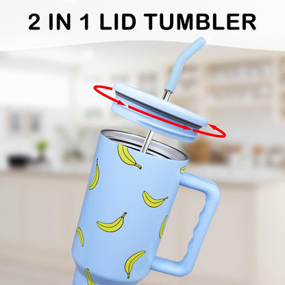 Butterfly Tumbler, Butterfly Gifts for Women 40 oz Insulated Tumbler with Handle and Straw Cup Holder Friendly Travel Mug Stainless Steel Water Bottle