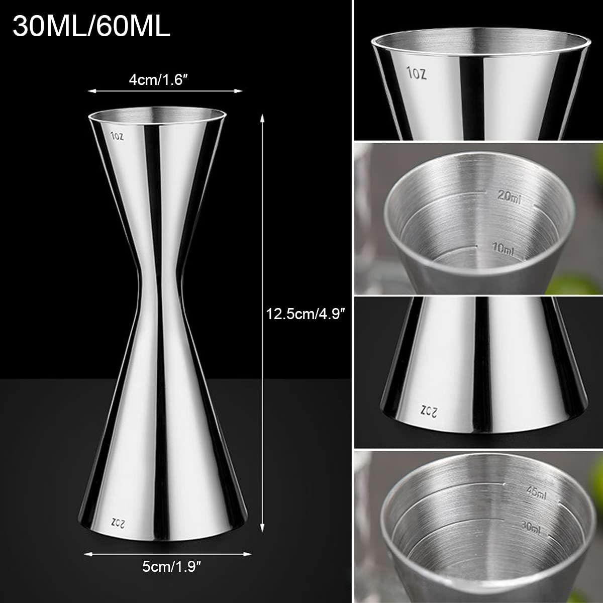 Double Cocktail Jigger with Measurements, 2 oz 1 oz Jigger for Bartending, 304 Stainless Steel Bar Tools