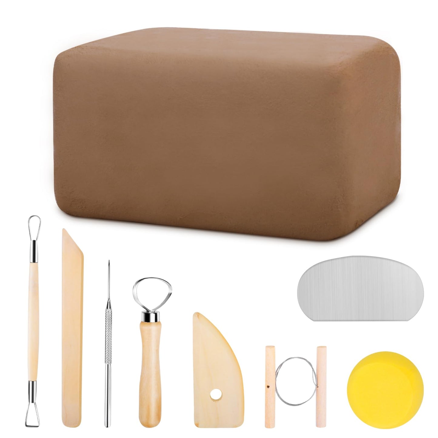 Wolwefa Pottery Clay, Natural Air Dry Clay, 5.5lbs Modeling Clay with Pottery Sculpting Tool Set, All-Purpose Clay Sculpting Kit - Yellow