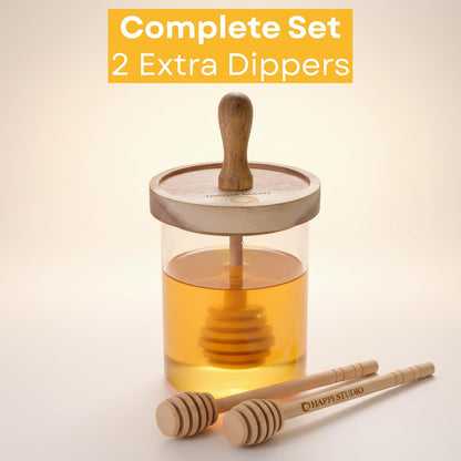 13.5 OZ HAPPI STUDIO Airtight Honey Pot with Dipper - Borosilicate Glass Honey Jar with Dipper - Glass Honey Dispenser