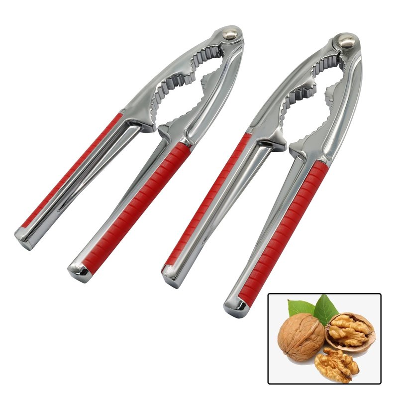 Unlorspy 2Pcs Heavy Duty Nutcracker, Stainless Steel Nut Crackers Ergonomic Handle Nutcracker Tool, Nut Cracker for Walnet Pencan Chestnut Crab Lobster(Red)