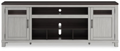 Signature Design by Ashley Darborn Farmhouse 88" TV Stand for TVs up to 101" with Adjustable Shelves, Cabinets, Cord Openings and Fireplace Option, Light Gray & Dark Brown
