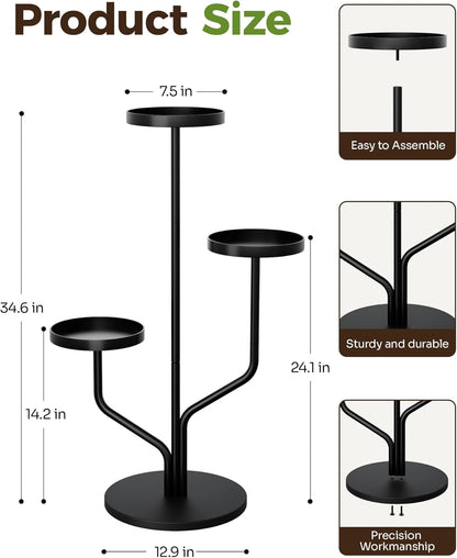 3 Bamworld Tier Plant Stand Indoor Outdoor Metal Plant Shelf for Multiple Plants Pots Tier Tall Flower Holder