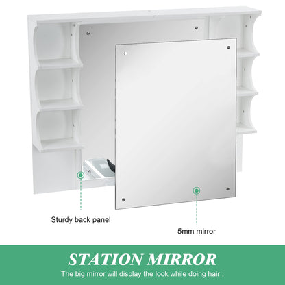 BarberPub Backwash Shampoo Bowl Cabinet, Wall Mount Station with Mirror, Storage Cabinet with Drawers & Shelf 3141 (White)