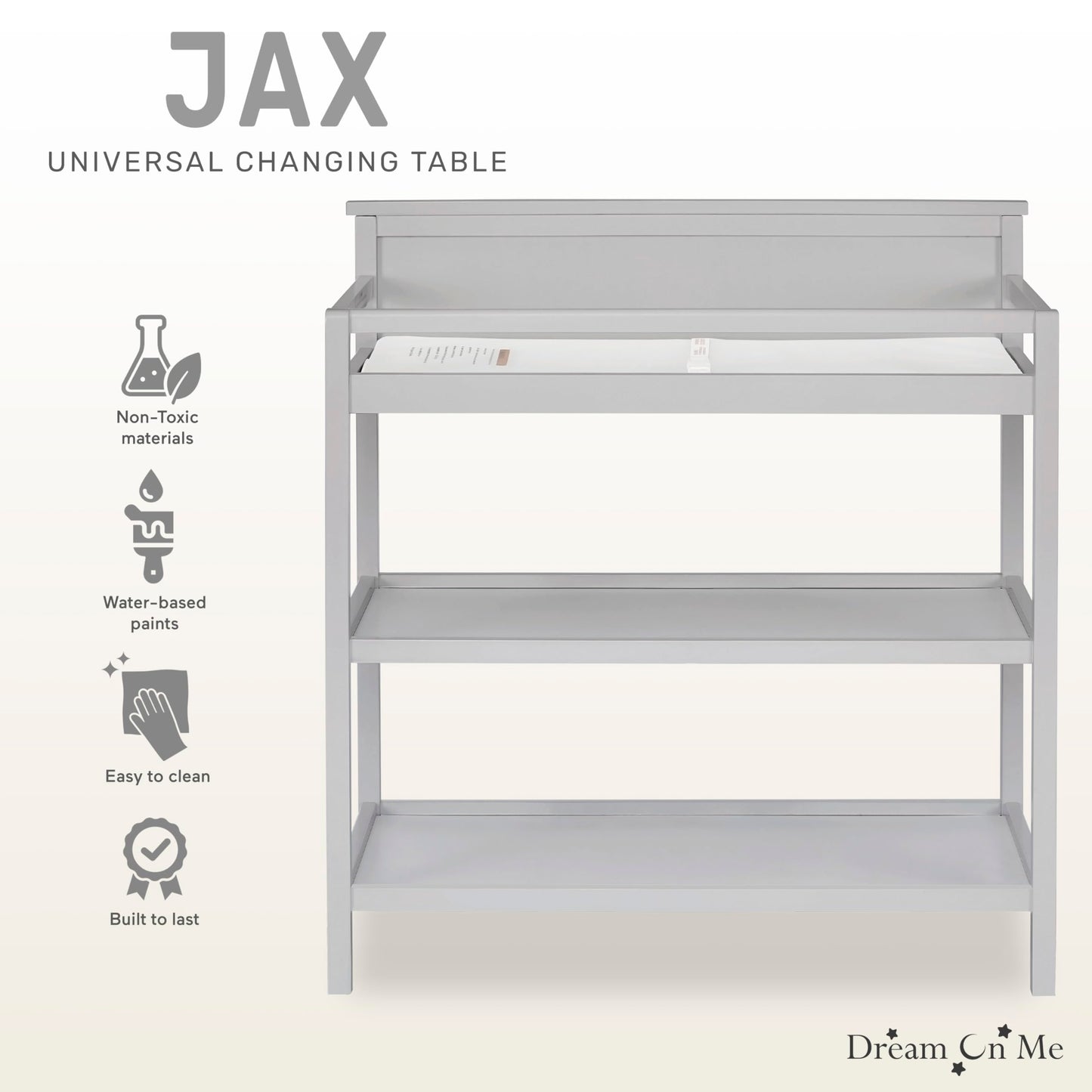 Dream On Me Jax Universal Changing Table, Pebble Grey 34x20x40 Inch (Pack of 1)