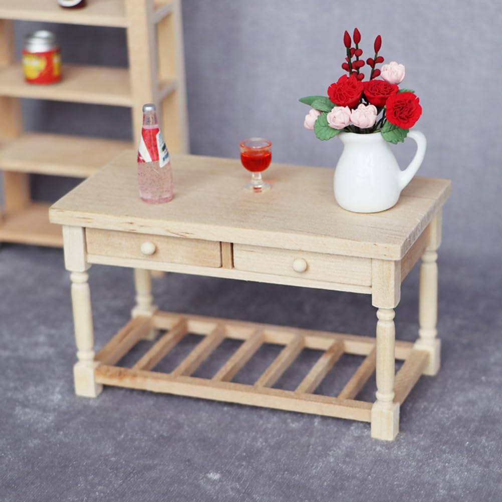 Mini Furniture Model Adorable Furniture Ornament Wooden Decoration Mini Desk Model Mini House Desk Simulation Furniture Mini House Furniture Miniature Adornment Wooden Mini Desk