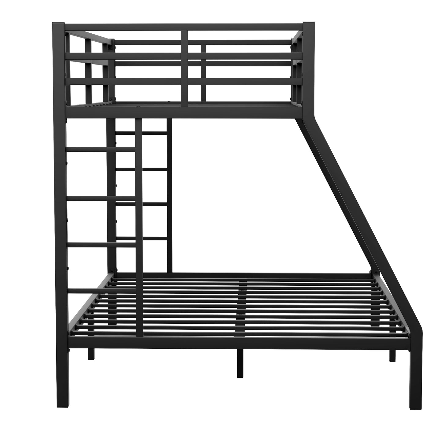 Bellemave Metal Bunk Bed Twin XL Over Queen with Ladder ＆ Full-Length Guardrails, Heavy Duty Bunk Bed Frame with Sturdy Slats, Twin XL Over Queen Bunk Beds, Noise Free, No Box Spring Needed, Black