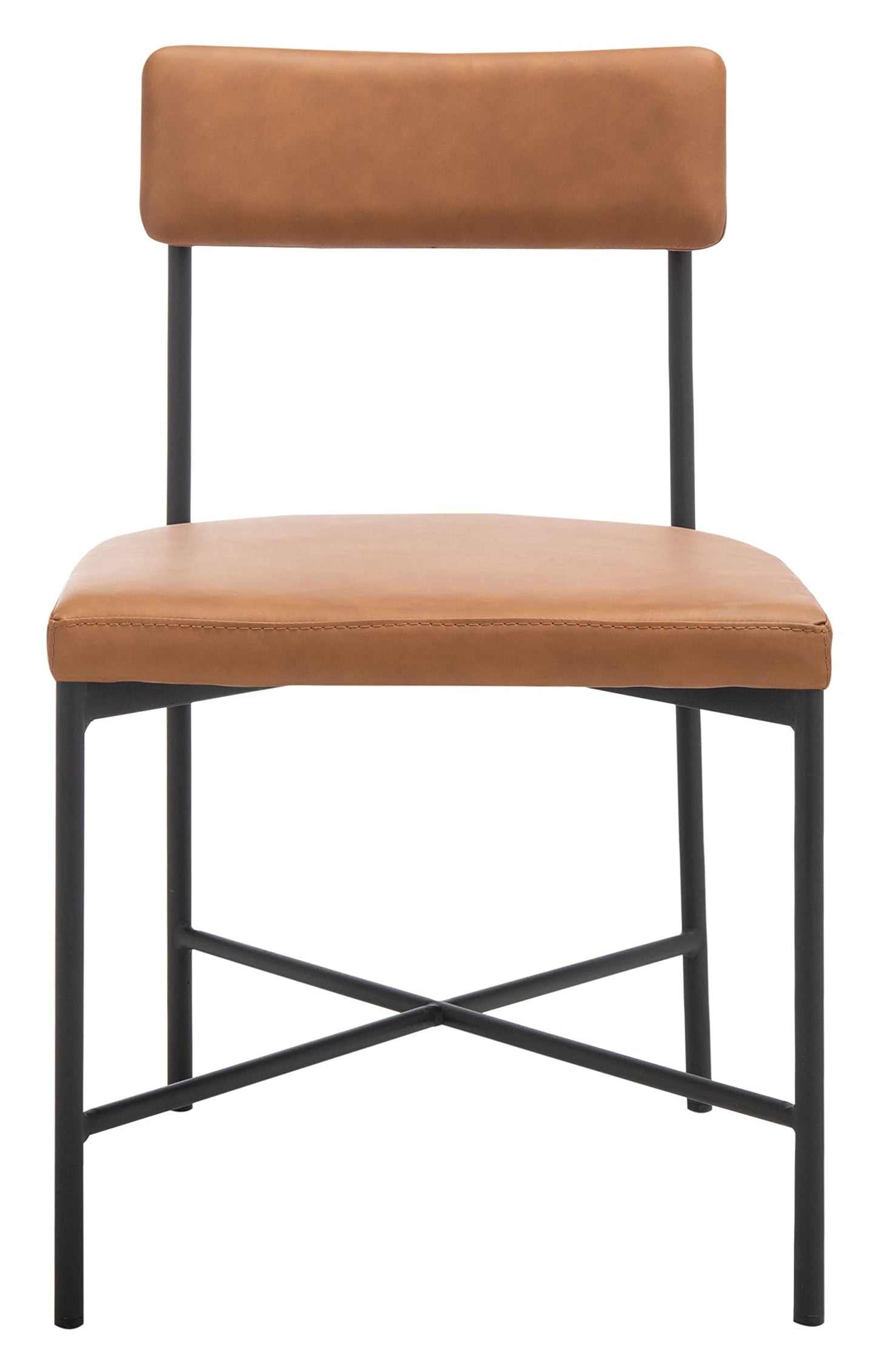 SAFAVIEH Home Collection Archer Faux Leather Dining Chair (Set of 2)-Fully Assembled DCH3004D-SET2, Cognac/Black