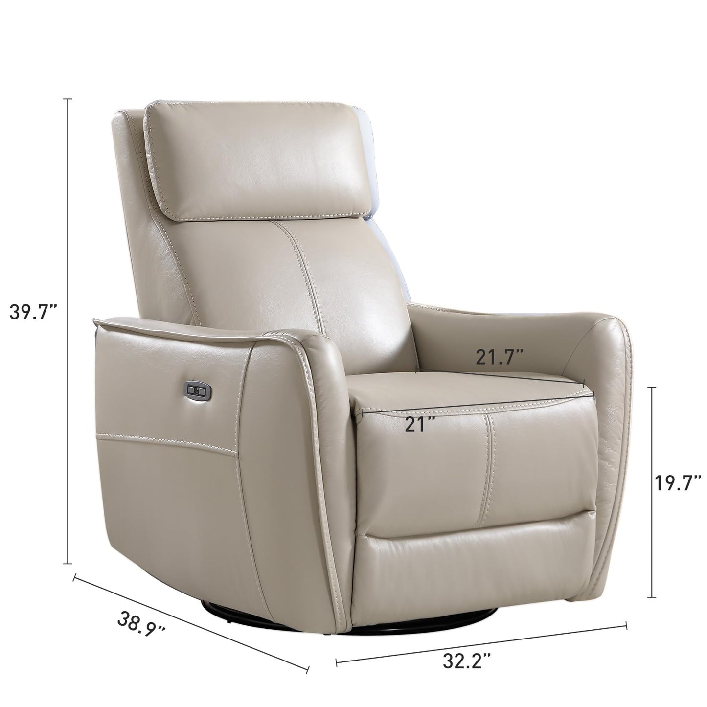 Bonzy Home Power Swivel Rocker Recliner Chair with USB Port, Wide Seat, Head & Lumbar Support, Upholstered Glider Chair for Living Room, Nursery, Silver