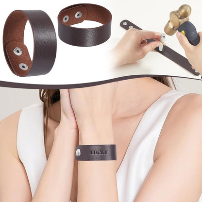 AHANDMAKER 12Pack Brown Leather Bracelets DIY Craft Wristbands Snap Kits PU Leather Snap Bracelets Wristband Craft for Men Women Jewelry Making Handmade Gifts Supplies