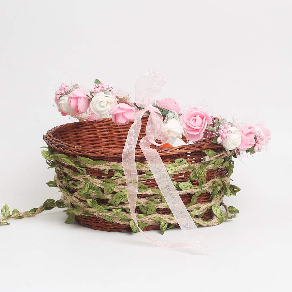 Tenn Well Burlap Leaf Ribbon, 132Feet 5mm Jute Twine Vine with Artificial Leaves for Crafts, Wedding, Jungle Party Decor (2PCS x 66Feet)